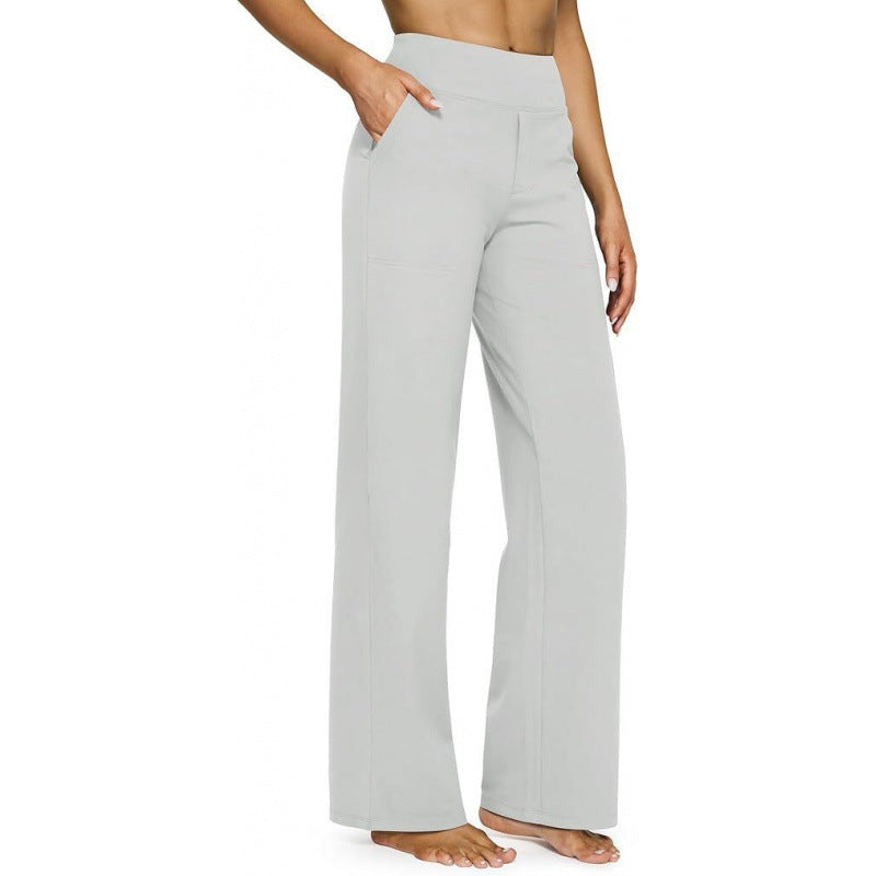 Women's High-Waist Straight Leg Pants – Relaxed Fit with Pockets, Multiple Colors