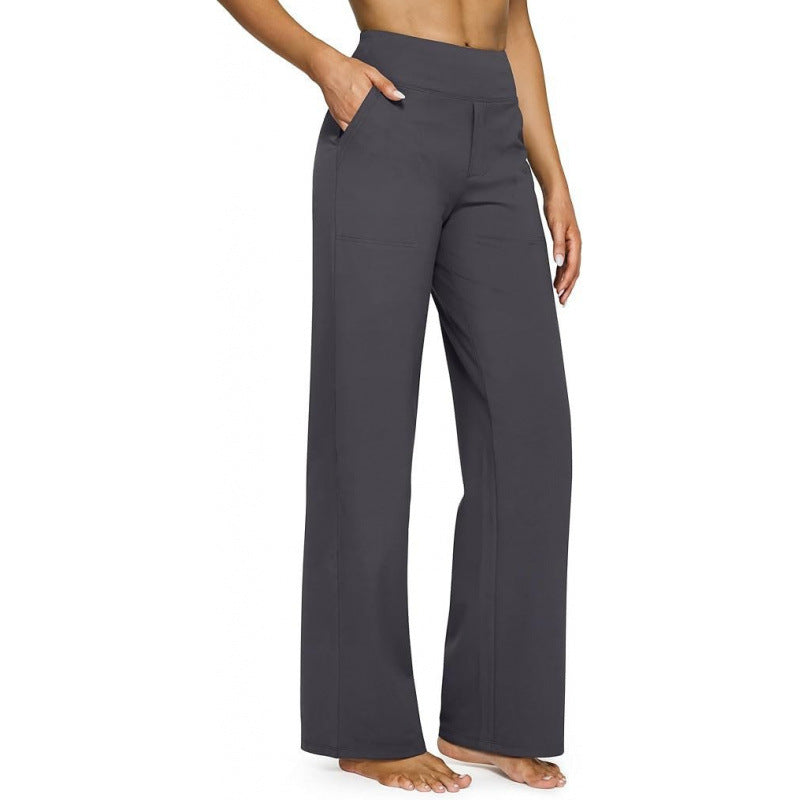 Women's High-Waist Straight Leg Pants – Relaxed Fit with Pockets, Multiple Colors