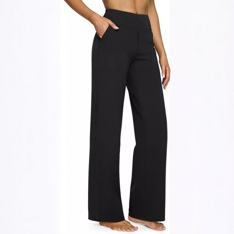 Women's High-Waist Straight Leg Pants – Relaxed Fit with Pockets, Multiple Colors