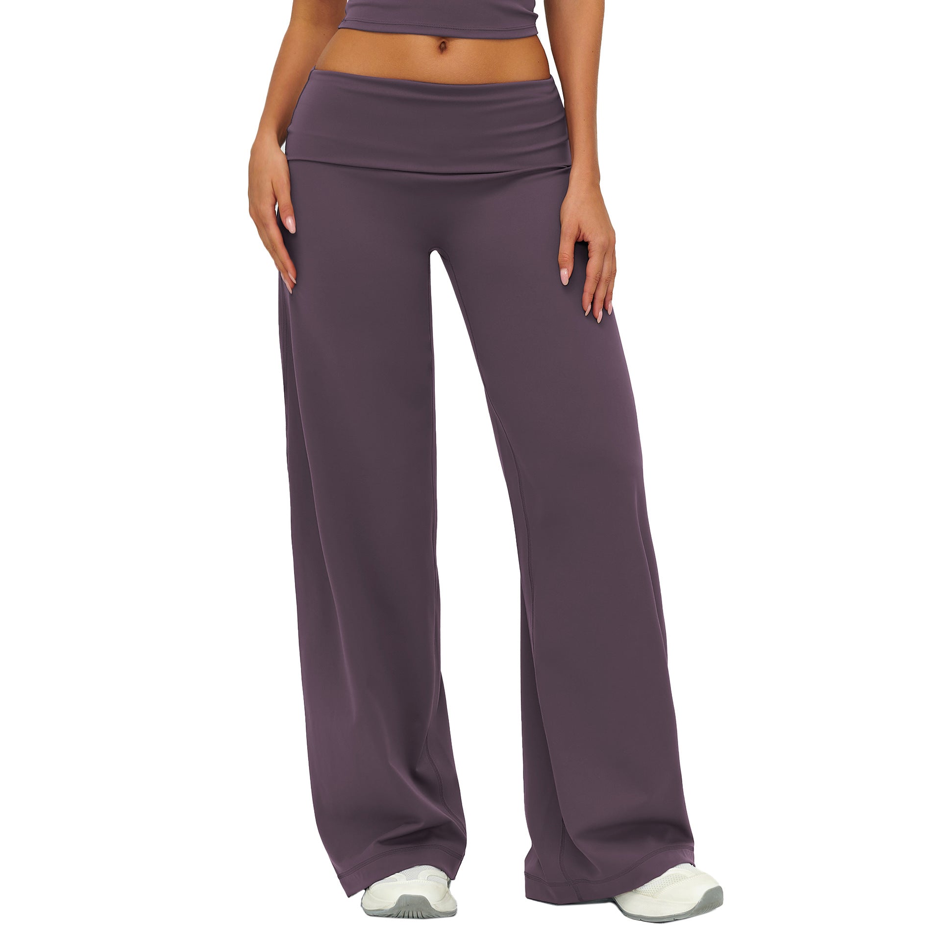 Women's Brushed Fleece Sport Pants – Fold-Over Waistband Yoga & Gym Leggings