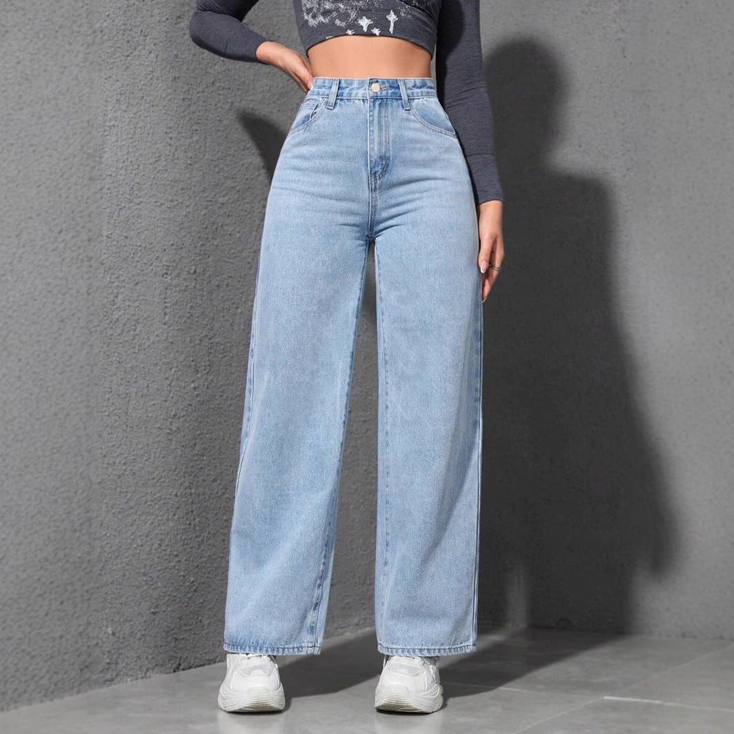 Women's Wide-Leg Straight Jeans – High Waist Tummy Control BBL Denim