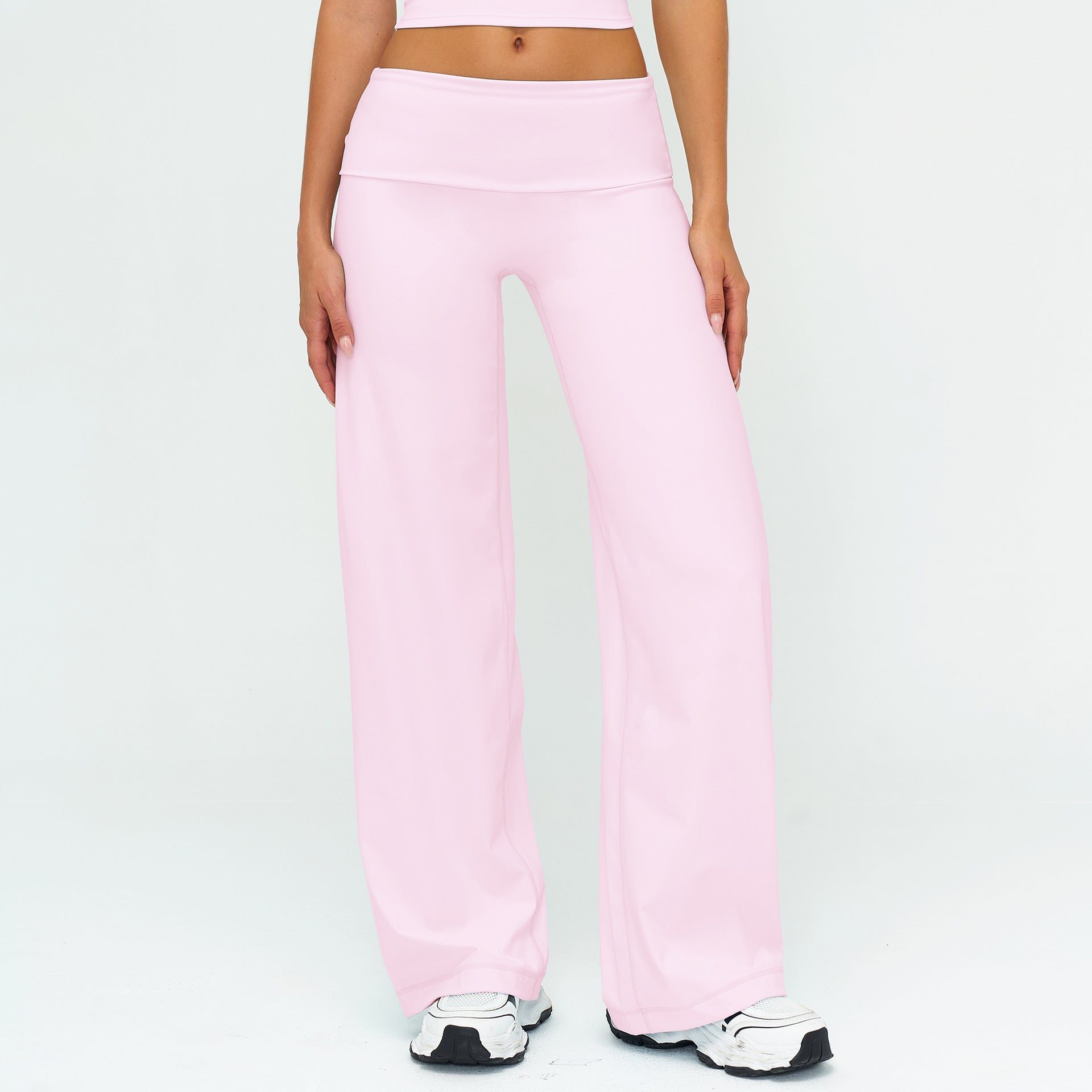 Women's Brushed Fleece Sport Pants – Fold-Over Waistband Yoga & Gym Leggings