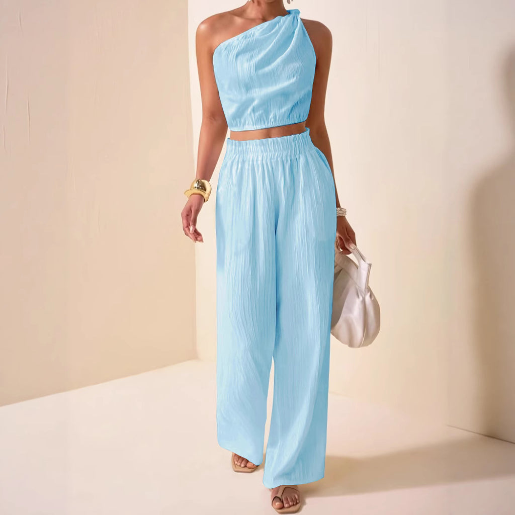 Women's Twist Knot One-Shoulder Two-Piece Set – Casual Chic Summer Outfit