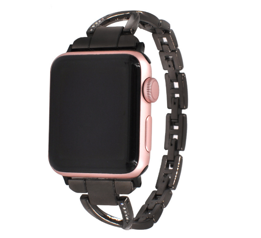 Diamond-Studded X-Type Stainless Steel Apple Watch Band – Luxury Style, Multiple Sizes