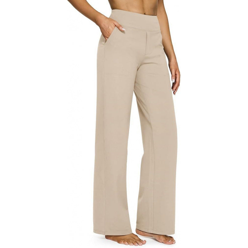 Women's High-Waist Straight Leg Pants – Relaxed Fit with Pockets, Multiple Colors