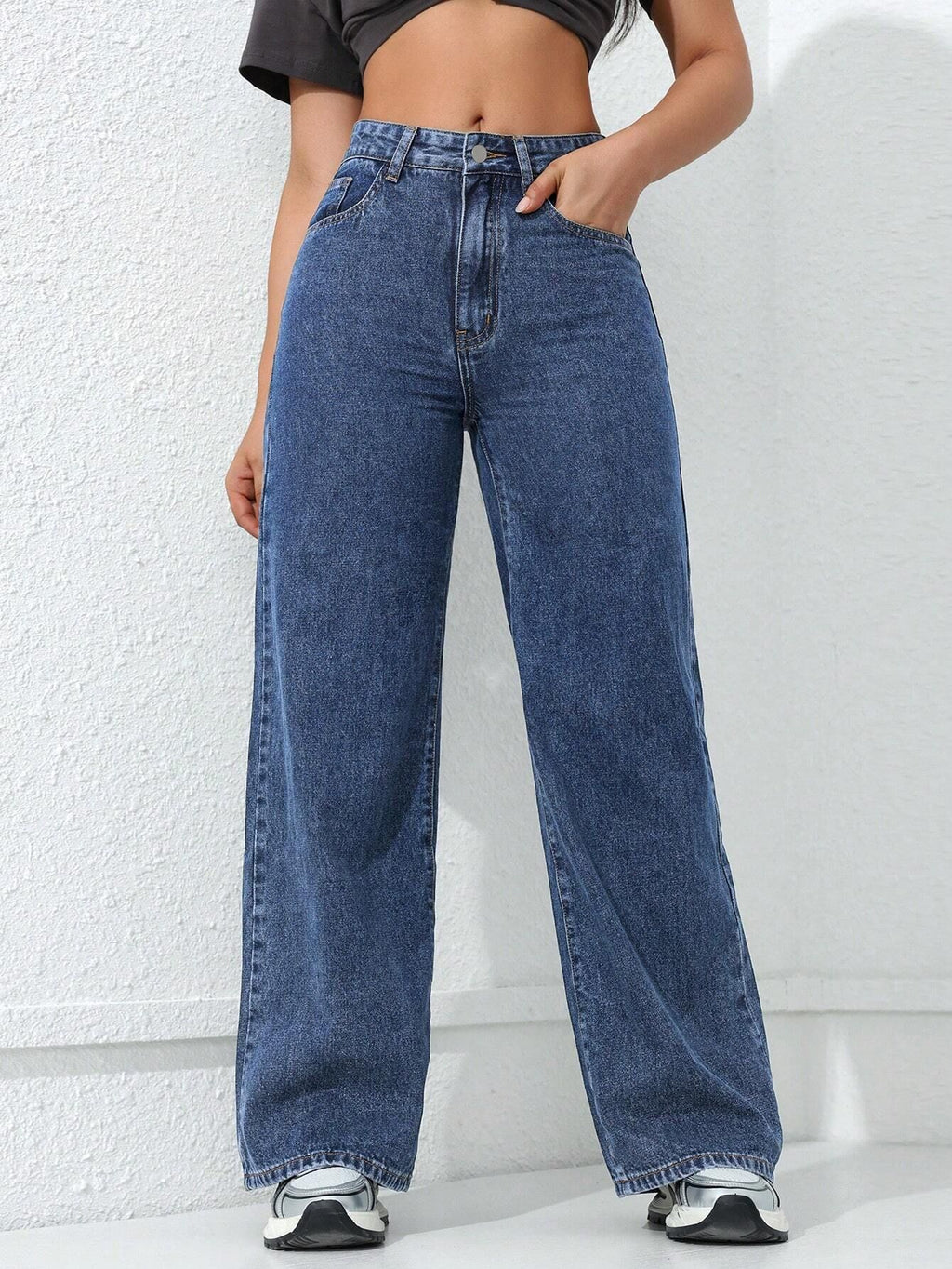 Women's Wide-Leg Straight Jeans – High Waist Tummy Control BBL Denim