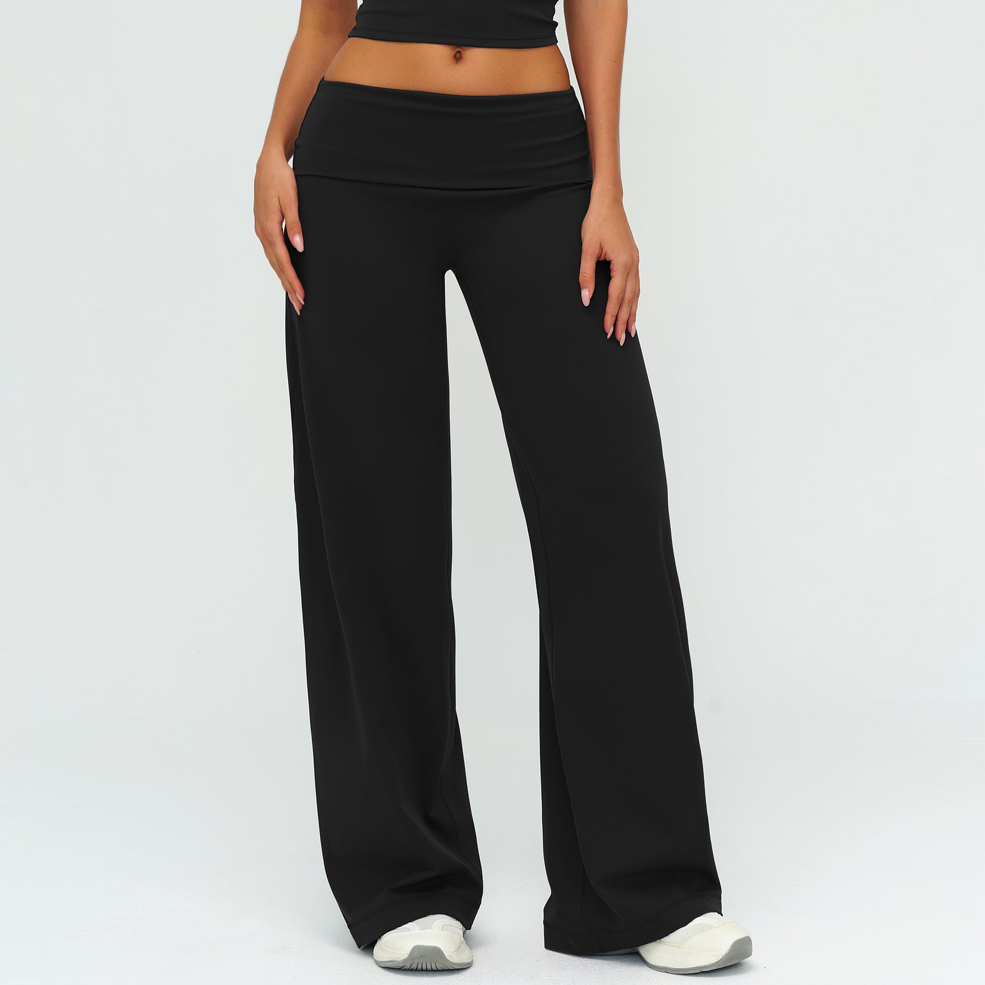 Women's Brushed Fleece Sport Pants – Fold-Over Waistband Yoga & Gym Leggings