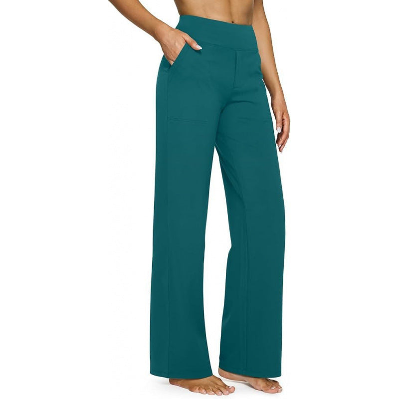 Women's High-Waist Straight Leg Pants – Relaxed Fit with Pockets, Multiple Colors