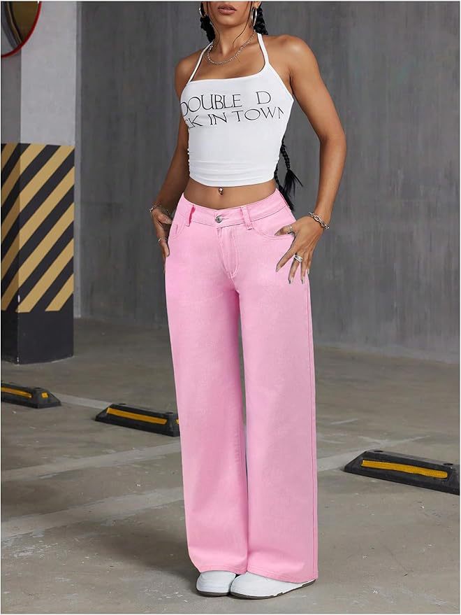 Women's High-Waist Bow Embroidered Straight Leg Jeans – Feminine Trendy Denim