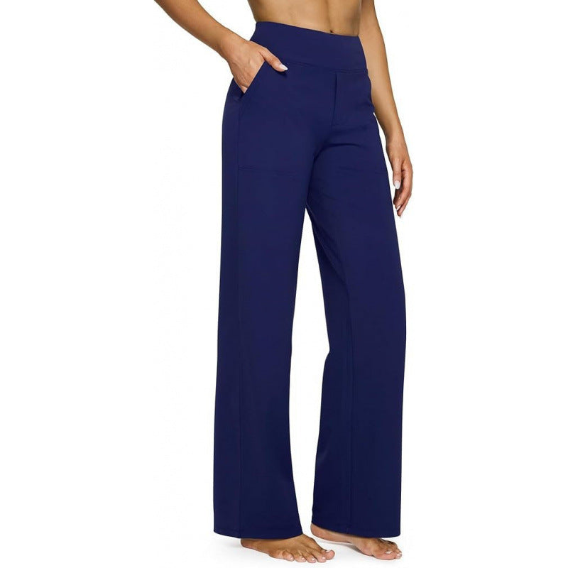 Women's High-Waist Straight Leg Pants – Relaxed Fit with Pockets, Multiple Colors