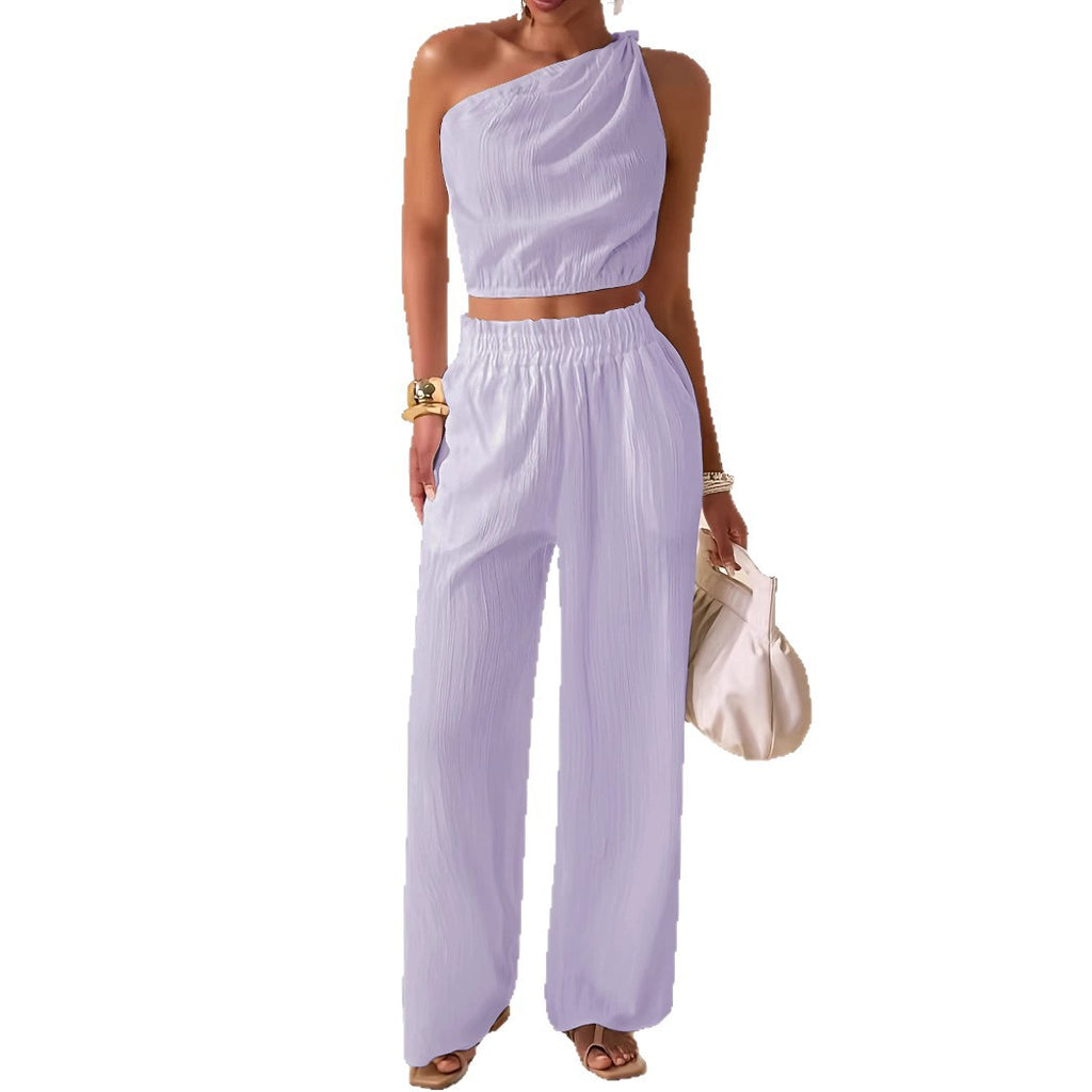 Women's Twist Knot One-Shoulder Two-Piece Set – Casual Chic Summer Outfit