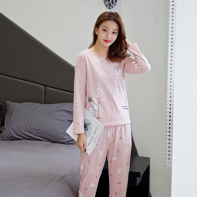 Women's Cute Long-Sleeve Pajama Set – Soft Printed Sleepwear, Sizes S–XXL, Perfect Gift