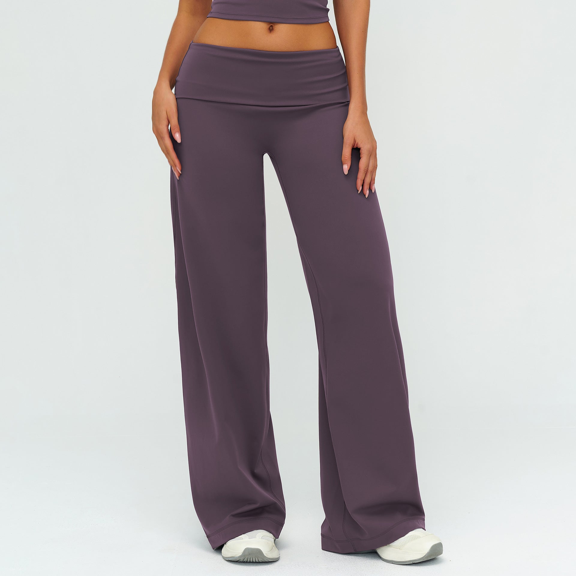 Women's Brushed Fleece Sport Pants – Fold-Over Waistband Yoga & Gym Leggings