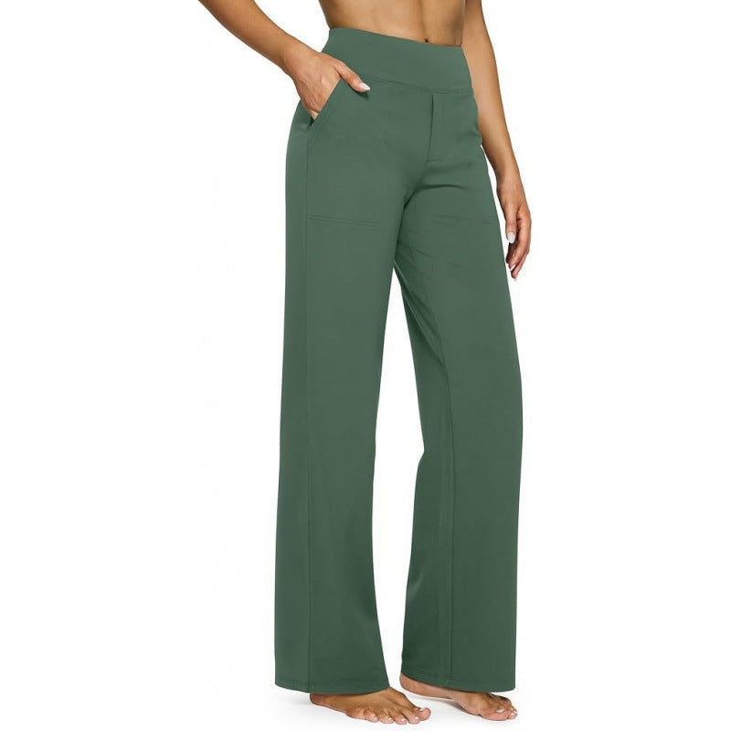 Women's High-Waist Straight Leg Pants – Relaxed Fit with Pockets, Multiple Colors