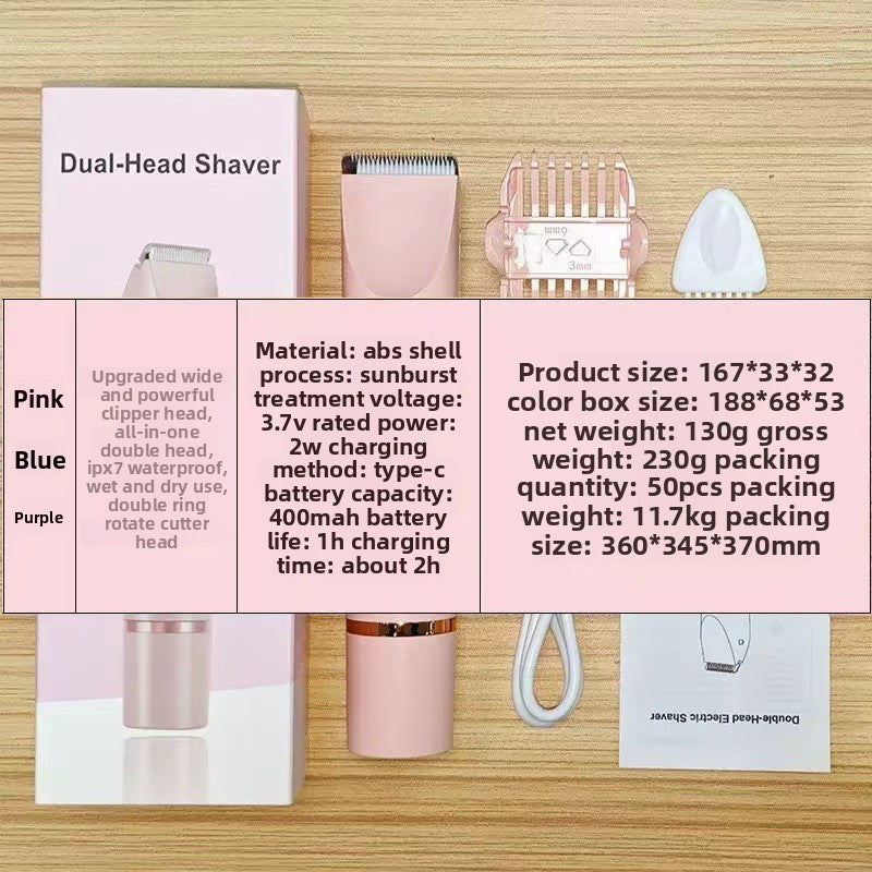 Double-Head USB Rechargeable Hair Removal Shaver – Silent, Waterproof, Full Body