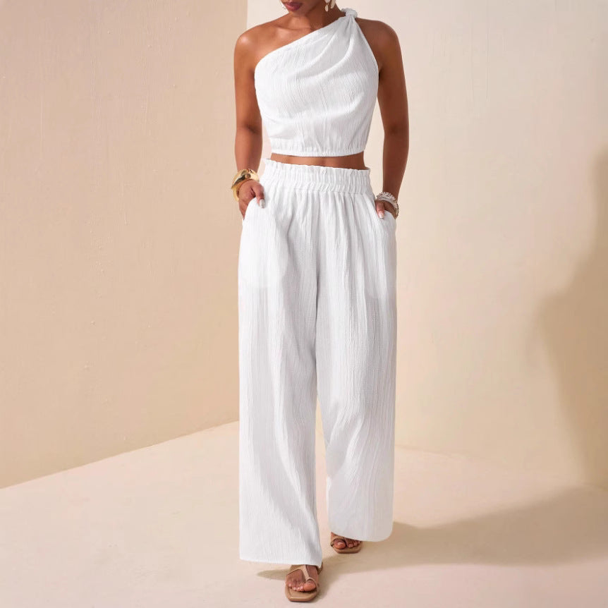 Women's Twist Knot One-Shoulder Two-Piece Set – Casual Chic Summer Outfit