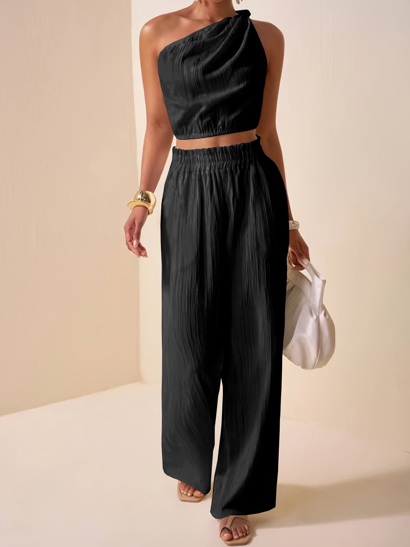 Women's Twist Knot One-Shoulder Two-Piece Set – Casual Chic Summer Outfit