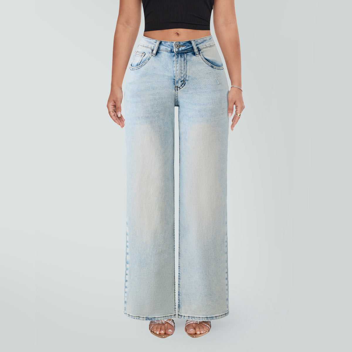 Women's High-Waist Wide-Leg Straight Jeans – Tummy Control Hip Lifting BBL Denim