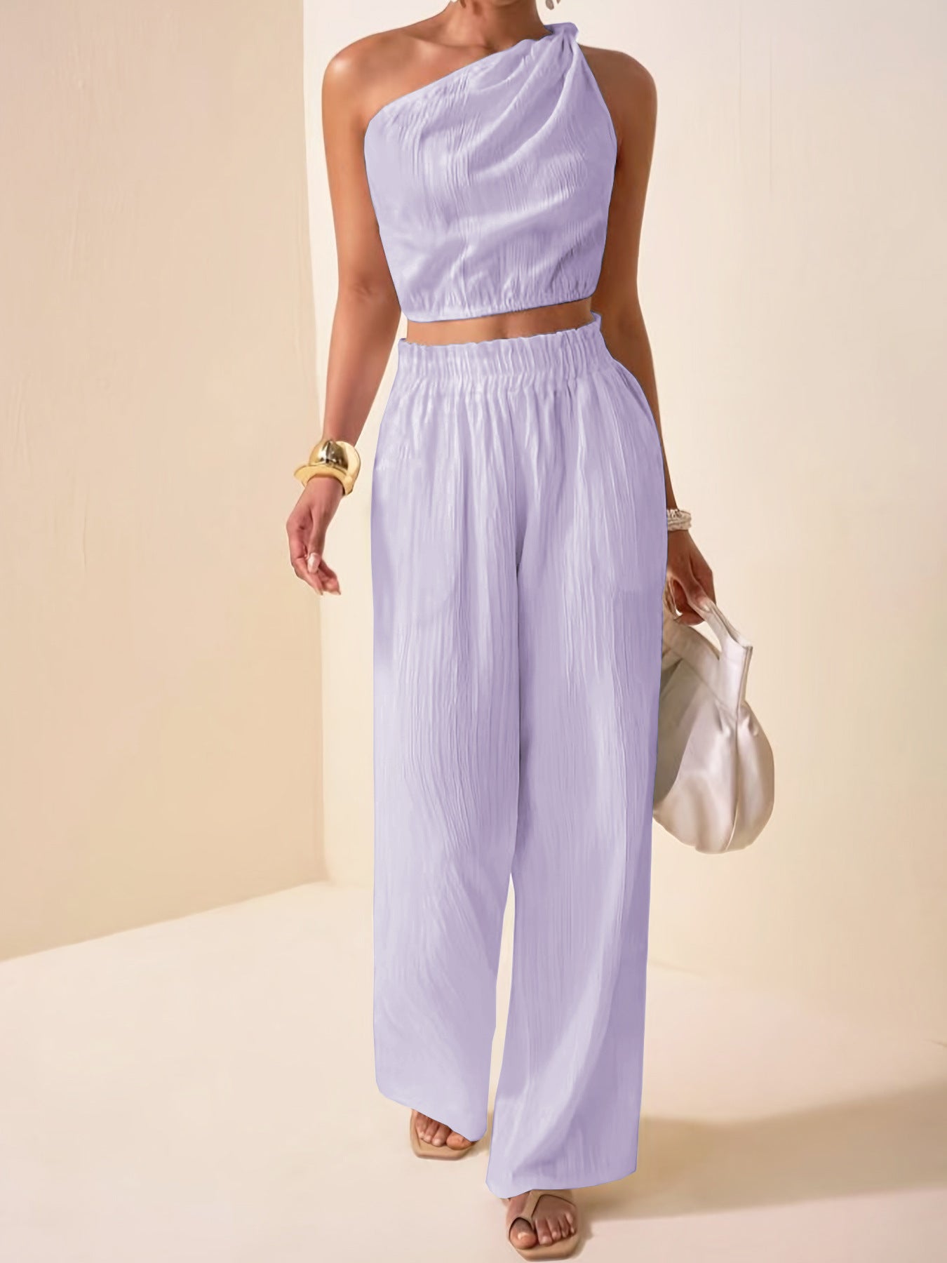 Women's Twist Knot One-Shoulder Two-Piece Set – Casual Chic Summer Outfit