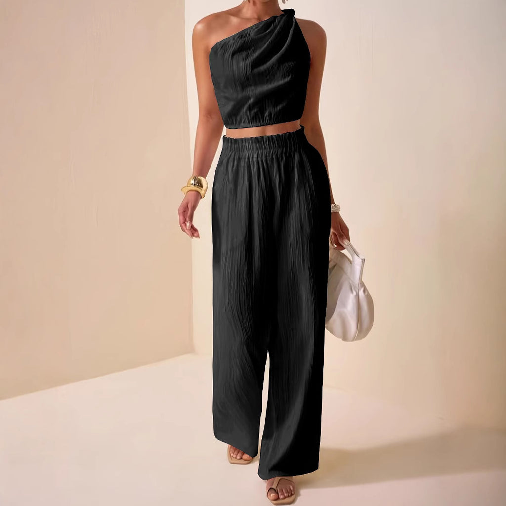 Women's Twist Knot One-Shoulder Two-Piece Set – Casual Chic Summer Outfit