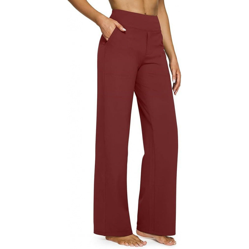 Women's High-Waist Straight Leg Pants – Relaxed Fit with Pockets, Multiple Colors