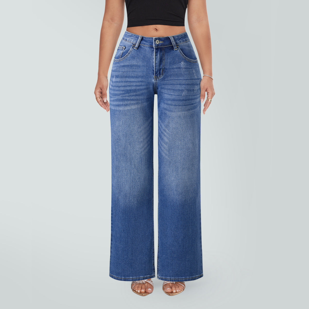 Women's High-Waist Wide-Leg Straight Jeans – Tummy Control Hip Lifting BBL Denim