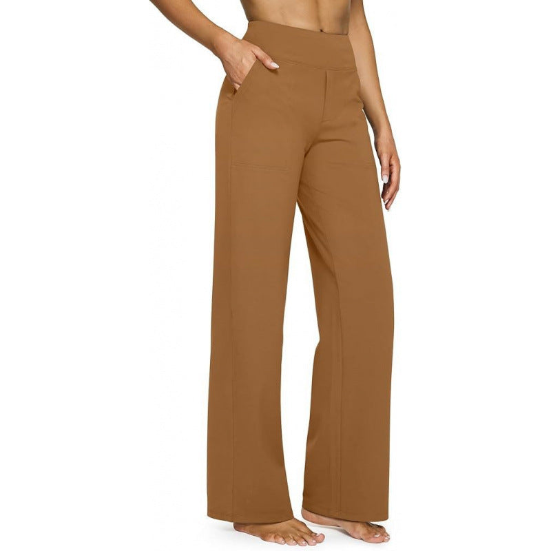 Women's High-Waist Straight Leg Pants – Relaxed Fit with Pockets, Multiple Colors