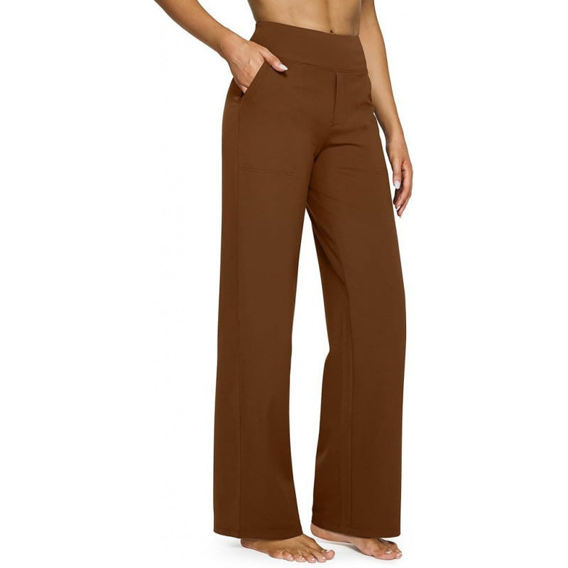 Women's High-Waist Straight Leg Pants – Relaxed Fit with Pockets, Multiple Colors