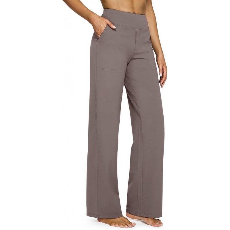 Women's High-Waist Straight Leg Pants – Relaxed Fit with Pockets, Multiple Colors