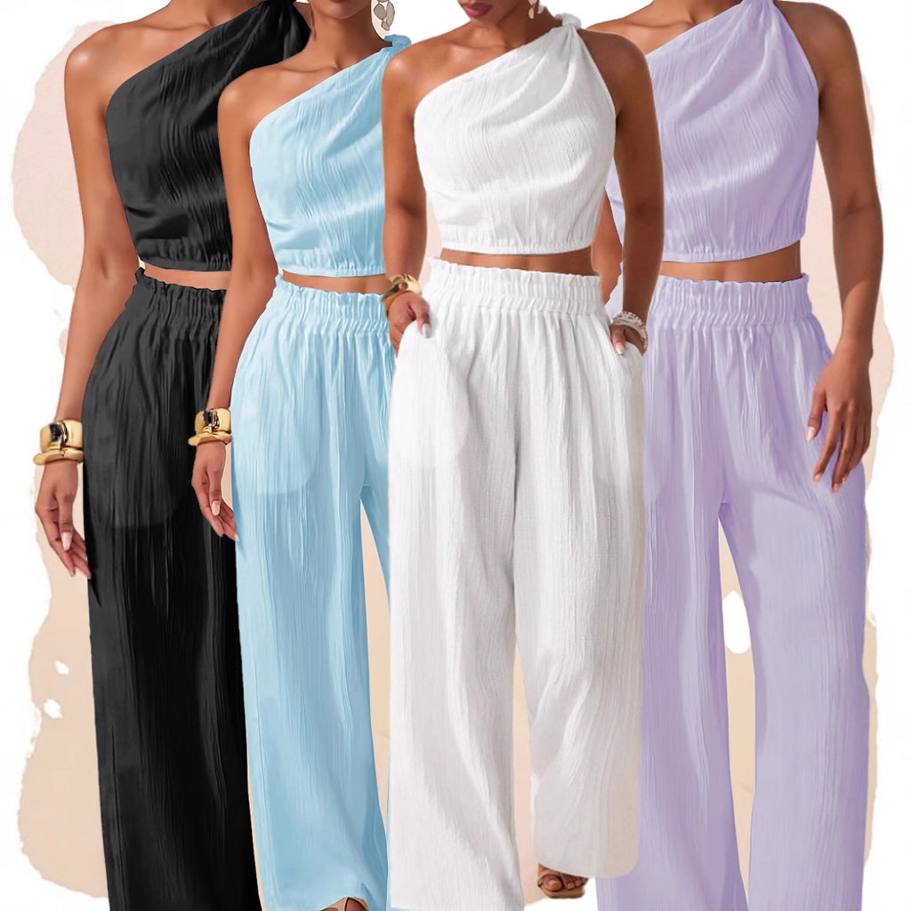 Women's Twist Knot One-Shoulder Two-Piece Set – Casual Chic Summer Outfit