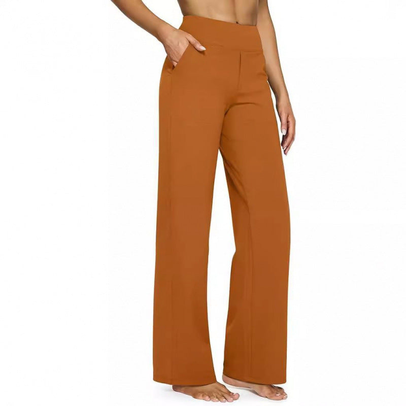 Women's High-Waist Straight Leg Pants – Relaxed Fit with Pockets, Multiple Colors