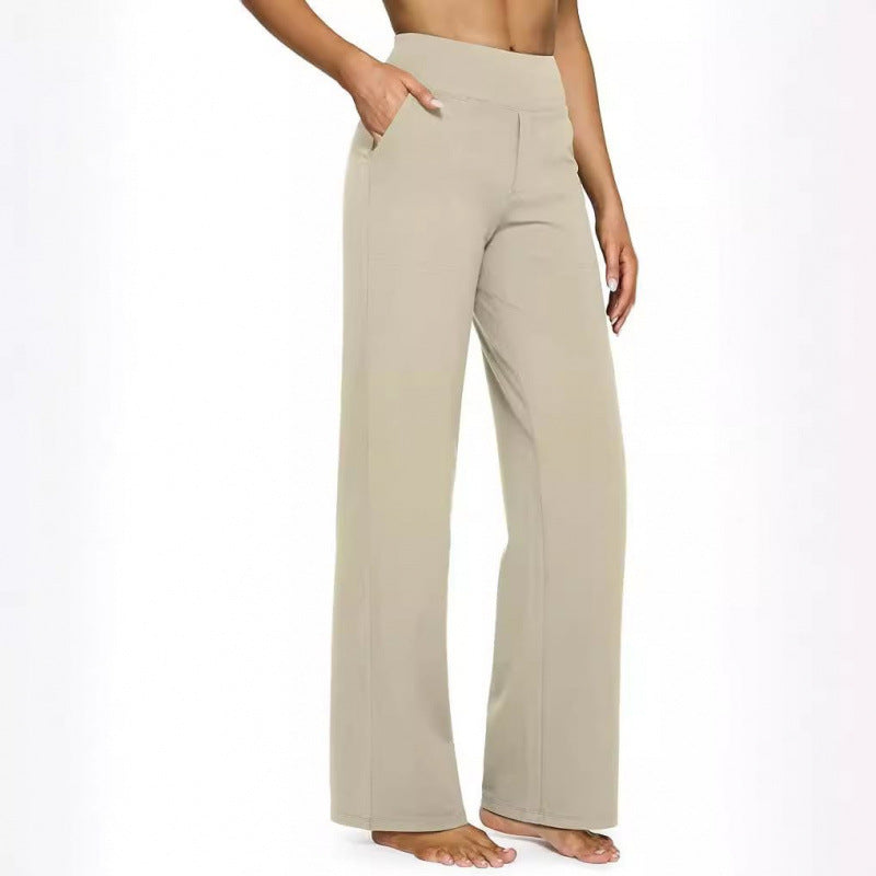 Women's High-Waist Straight Leg Pants – Relaxed Fit with Pockets, Multiple Colors