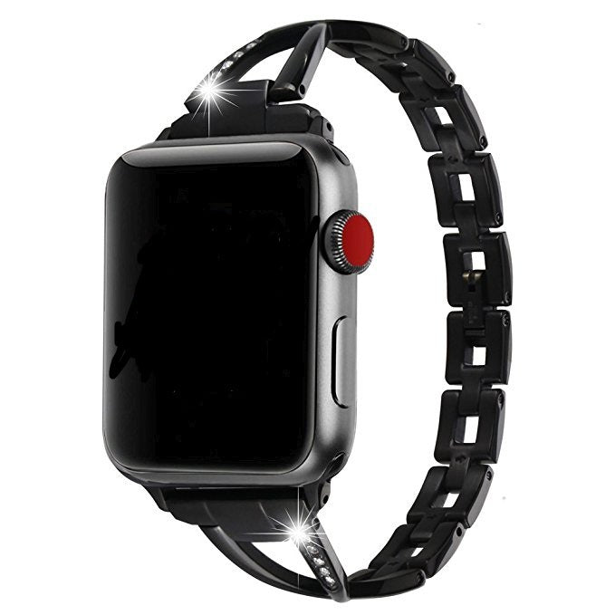 Diamond-Studded X-Type Stainless Steel Apple Watch Band – Luxury Style, Multiple Sizes