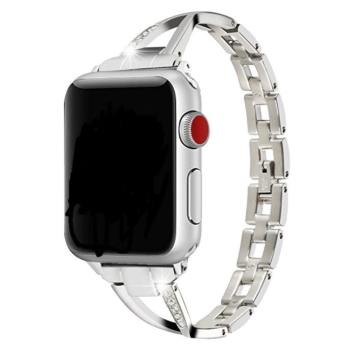 Diamond-Studded X-Type Stainless Steel Apple Watch Band – Luxury Style, Multiple Sizes