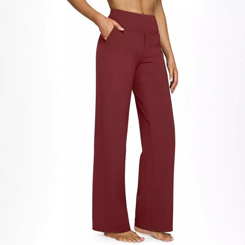 Women's High-Waist Straight Leg Pants – Relaxed Fit with Pockets, Multiple Colors