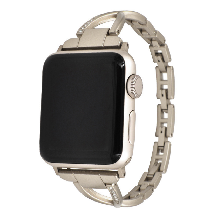Diamond-Studded X-Type Stainless Steel Apple Watch Band – Luxury Style, Multiple Sizes