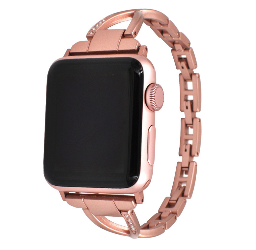 Diamond-Studded X-Type Stainless Steel Apple Watch Band – Luxury Style, Multiple Sizes