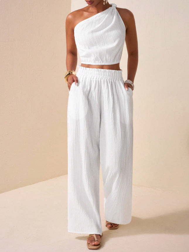 Women's Twist Knot One-Shoulder Two-Piece Set – Casual Chic Summer Outfit