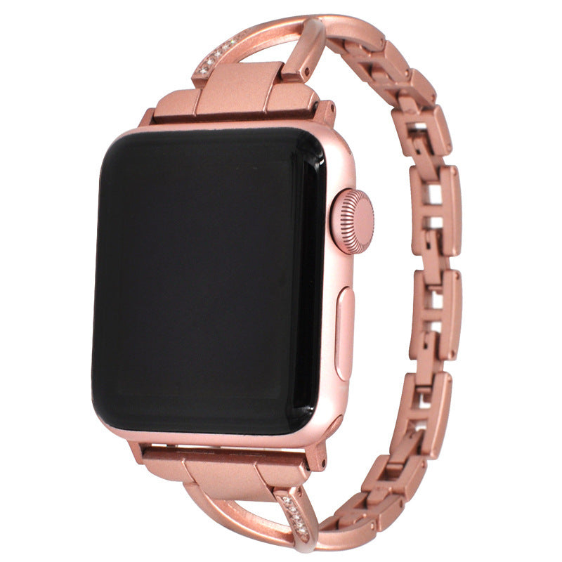 Diamond-Studded X-Type Stainless Steel Apple Watch Band – Luxury Style, Multiple Sizes