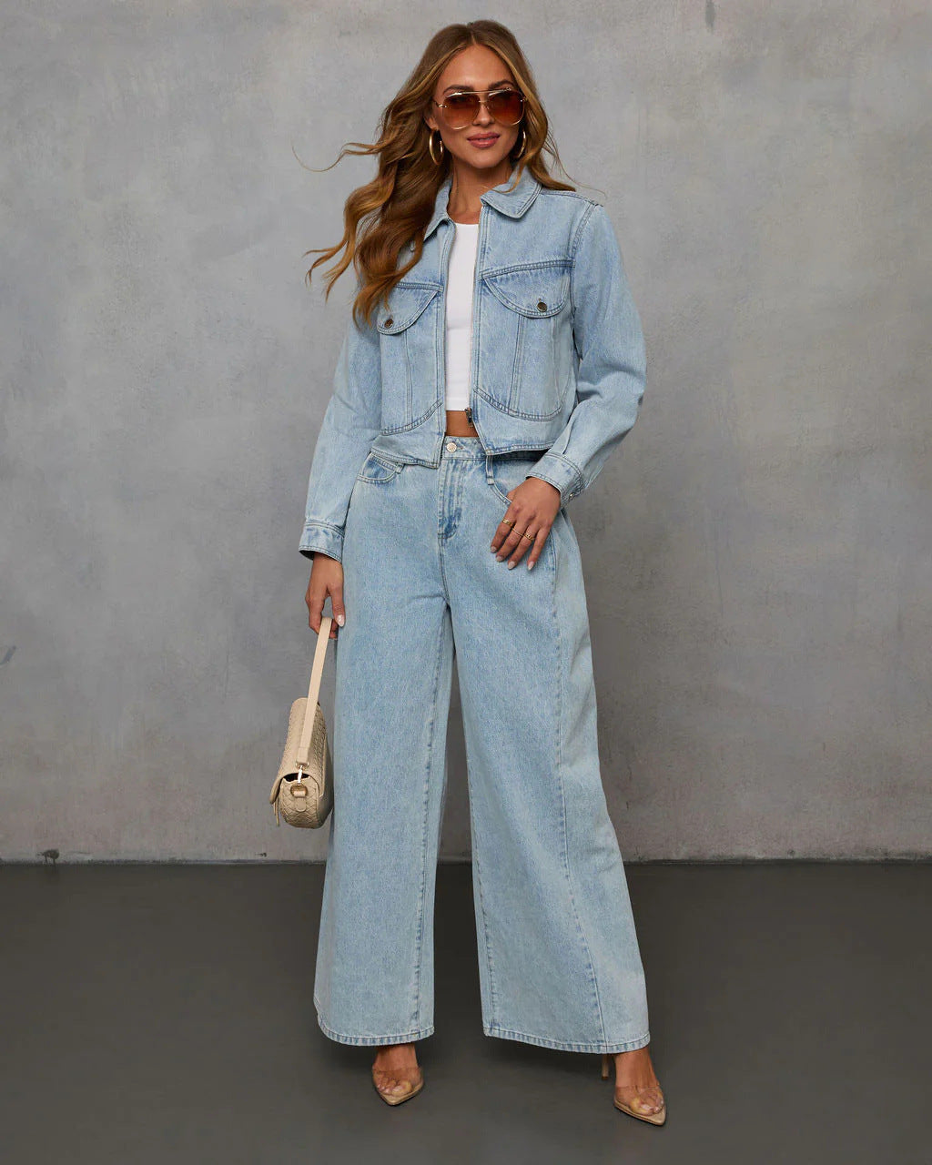 Women's Loose-Fit Denim Jacket & Wide-Leg Pants Set – Vintage Matching Two-Piece