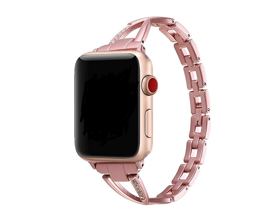 Diamond-Studded X-Type Stainless Steel Apple Watch Band – Luxury Style, Multiple Sizes