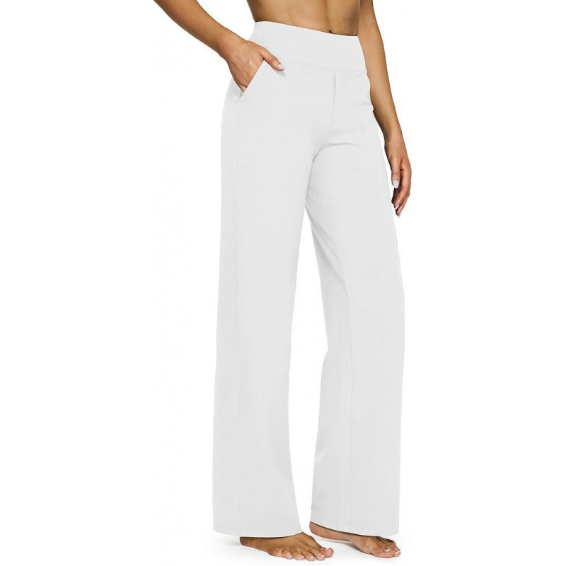 Women's High-Waist Straight Leg Pants – Relaxed Fit with Pockets, Multiple Colors